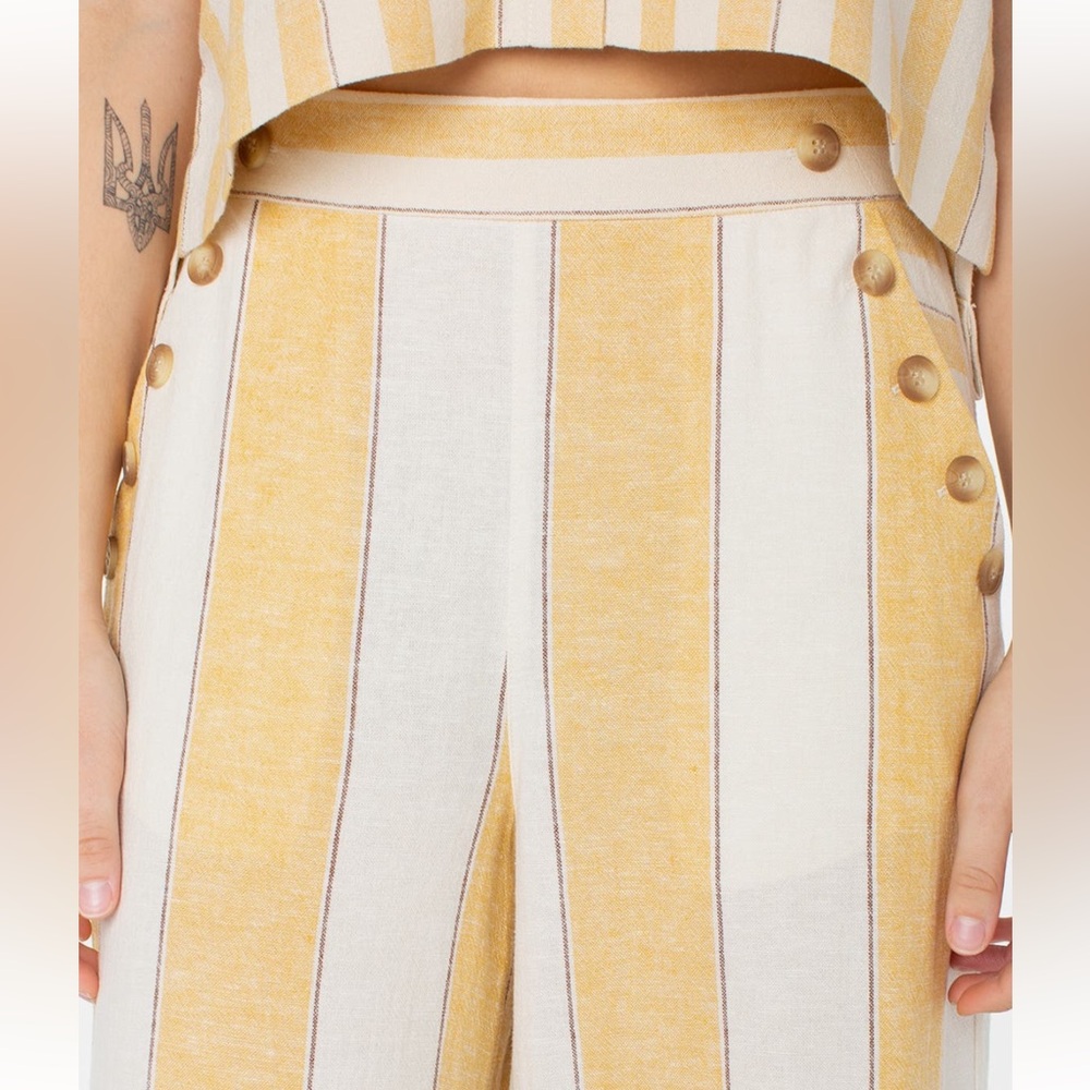 ROXY ADRIAN WIDE LEG LINEN BLEND PANTS AMBER GOLD STRIPE SIZE 31 NWT - Picture 11 of 12